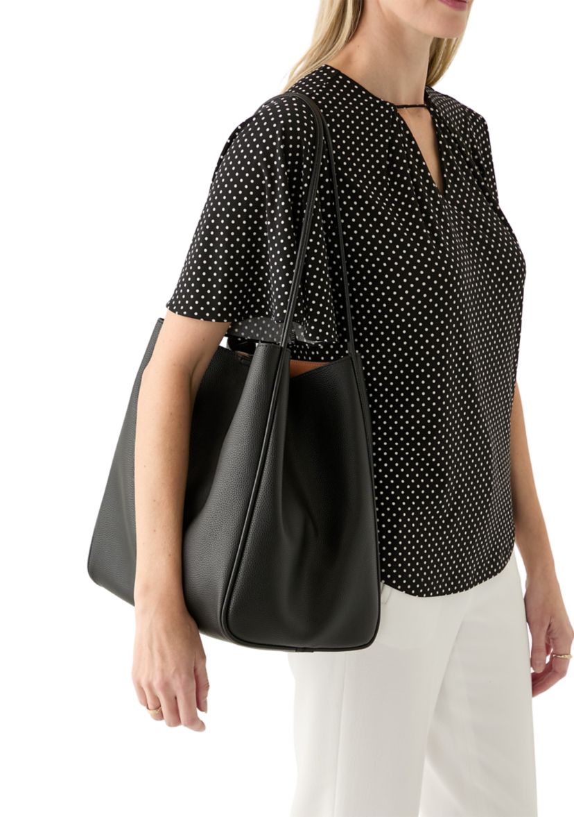 2-in-1 Pebbled Faux Leather Tote with Crossbody Strap
