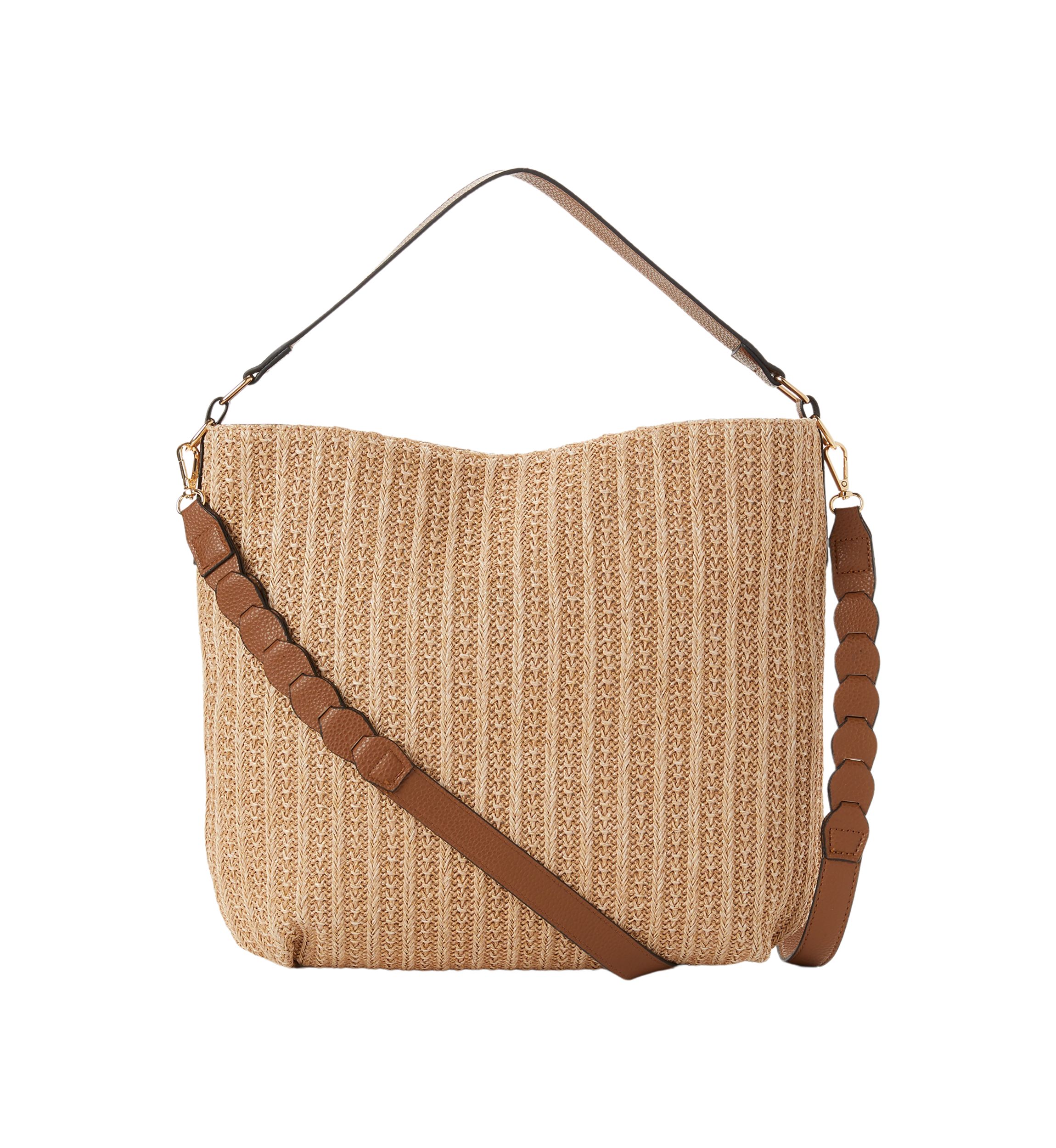 Braided Strap Straw Hobo Bag