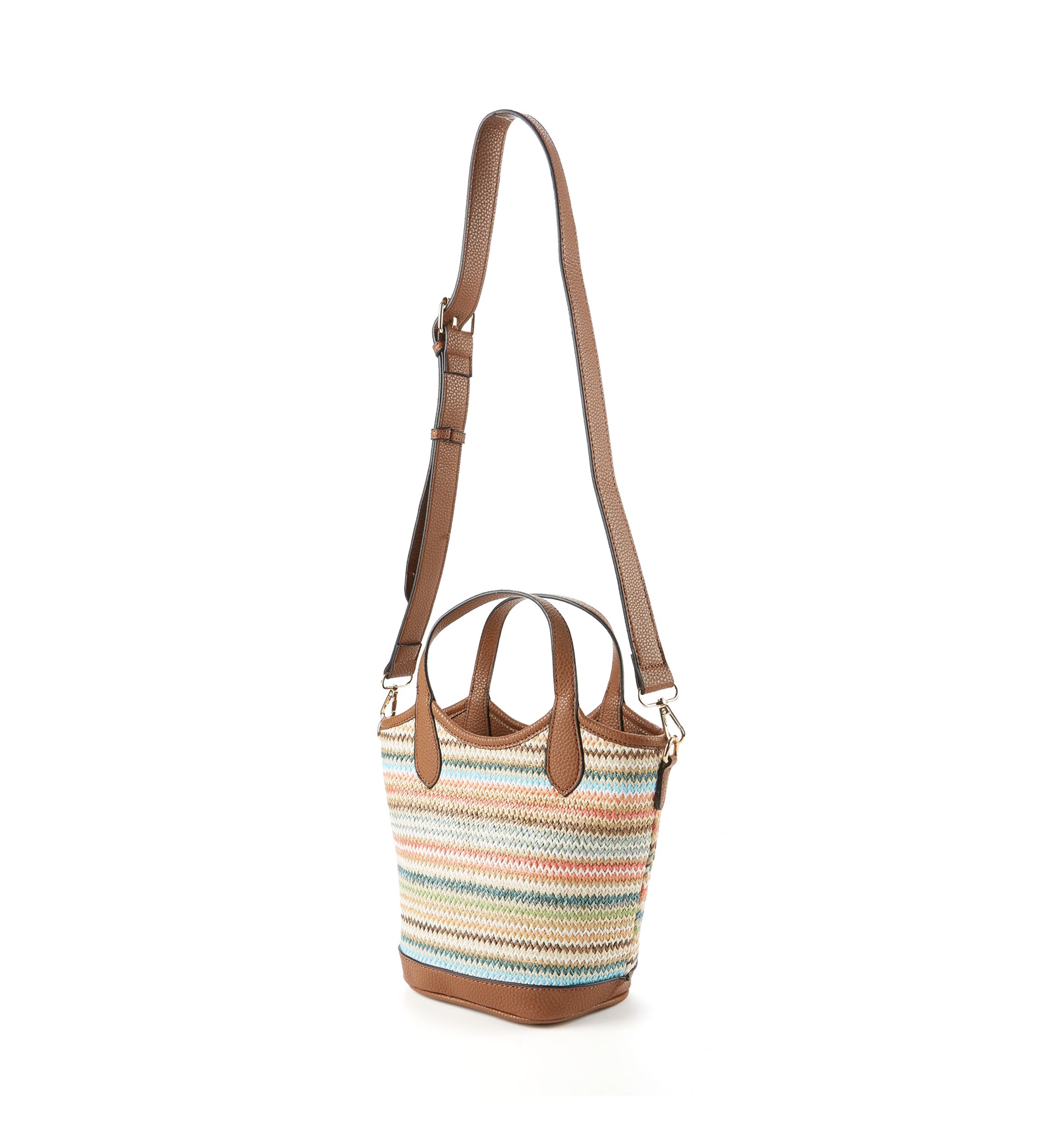 Striped Straw Bucket Crossbody