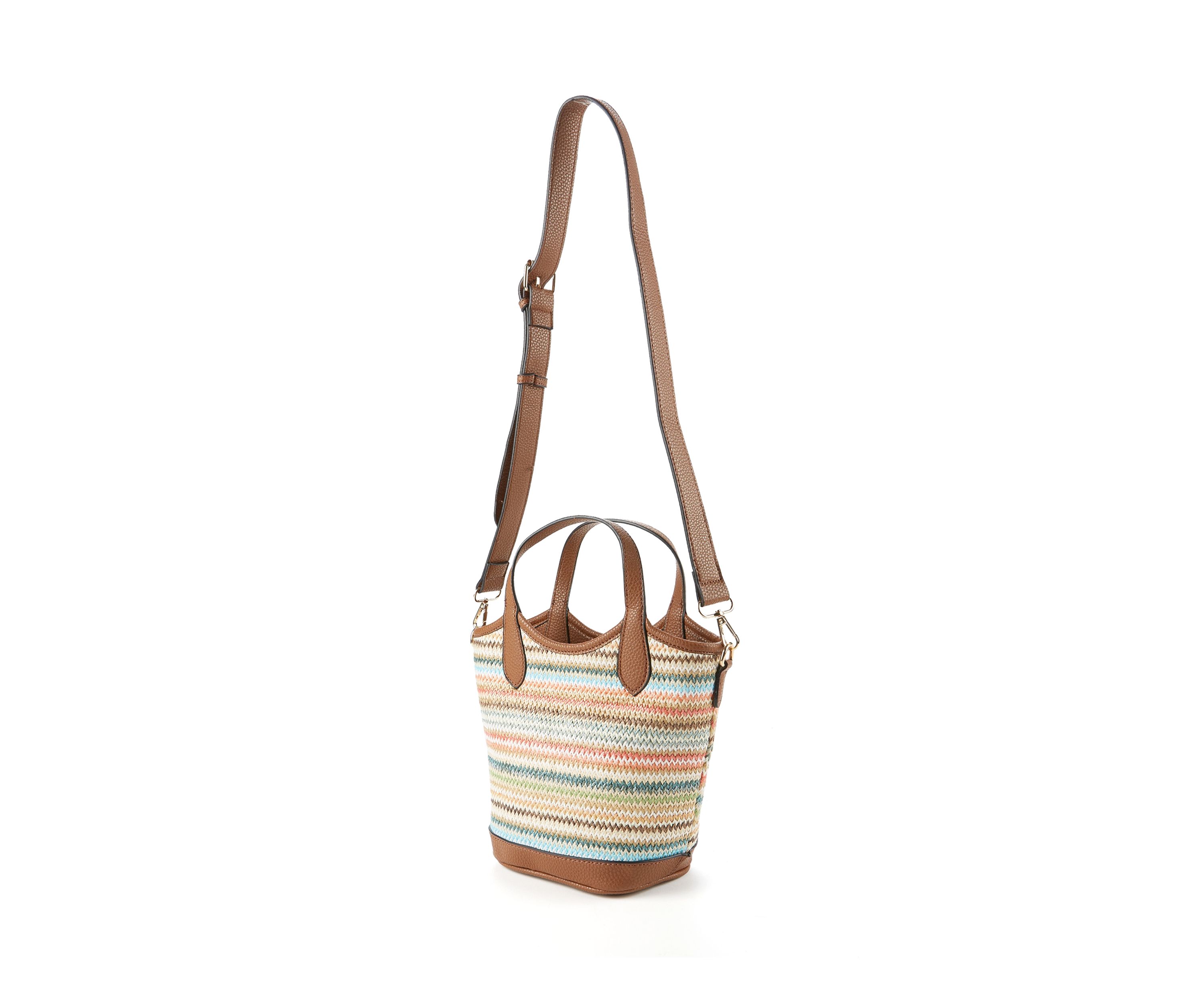 Striped Straw Bucket Crossbody