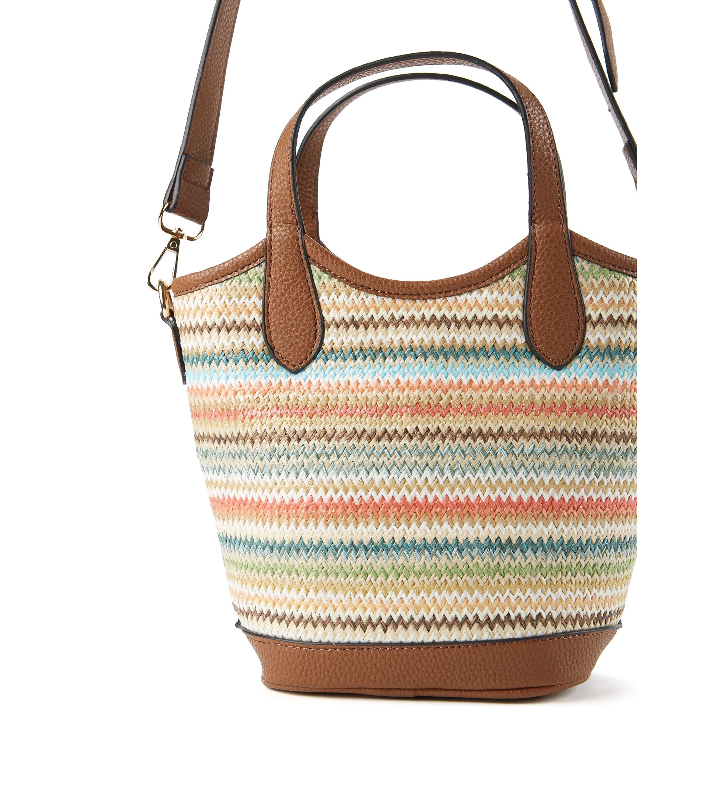 Striped Straw Bucket Crossbody