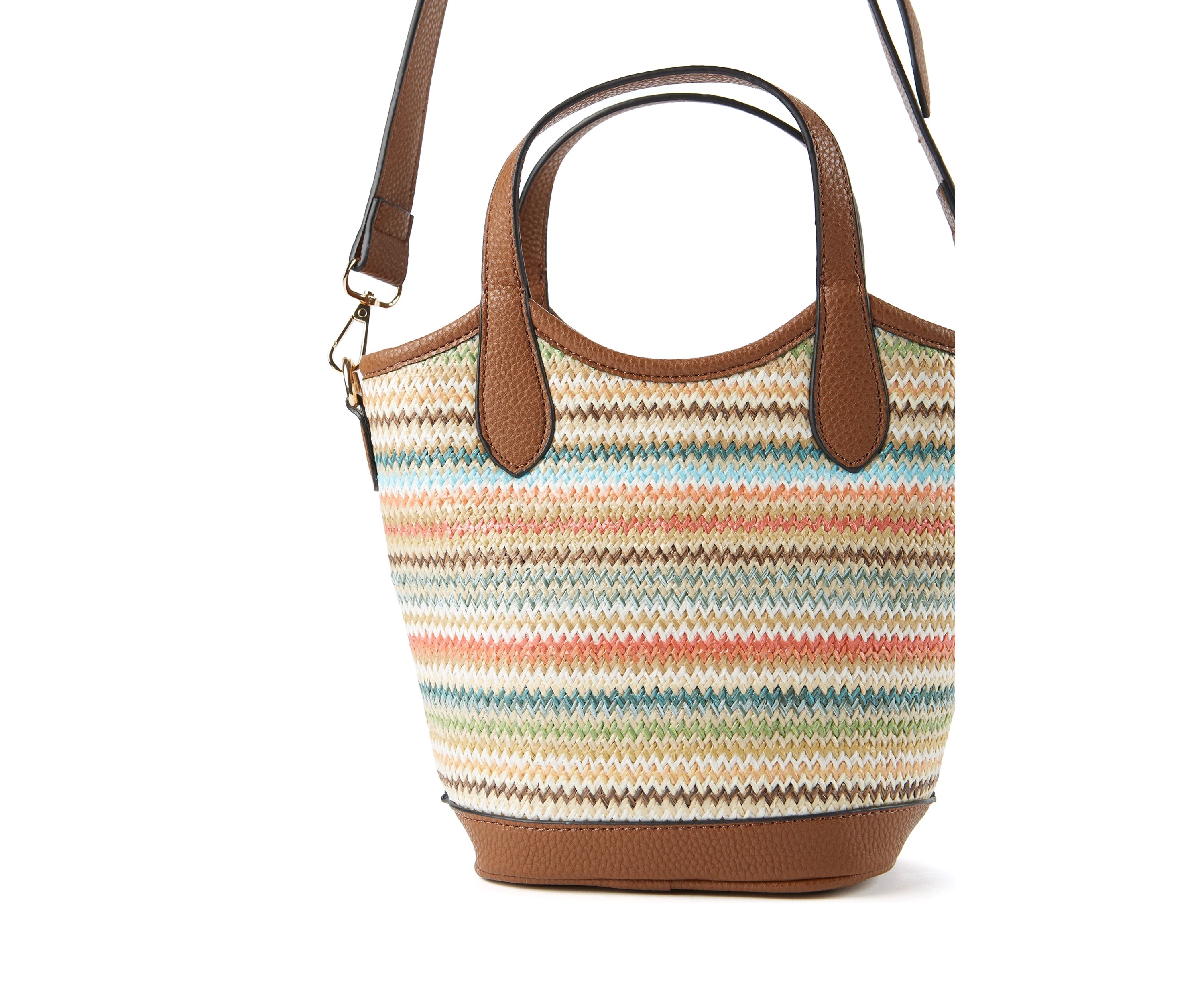 Striped Straw Bucket Crossbody