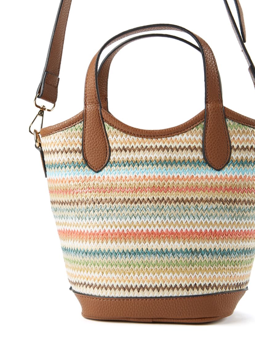 Striped Straw Bucket Crossbody