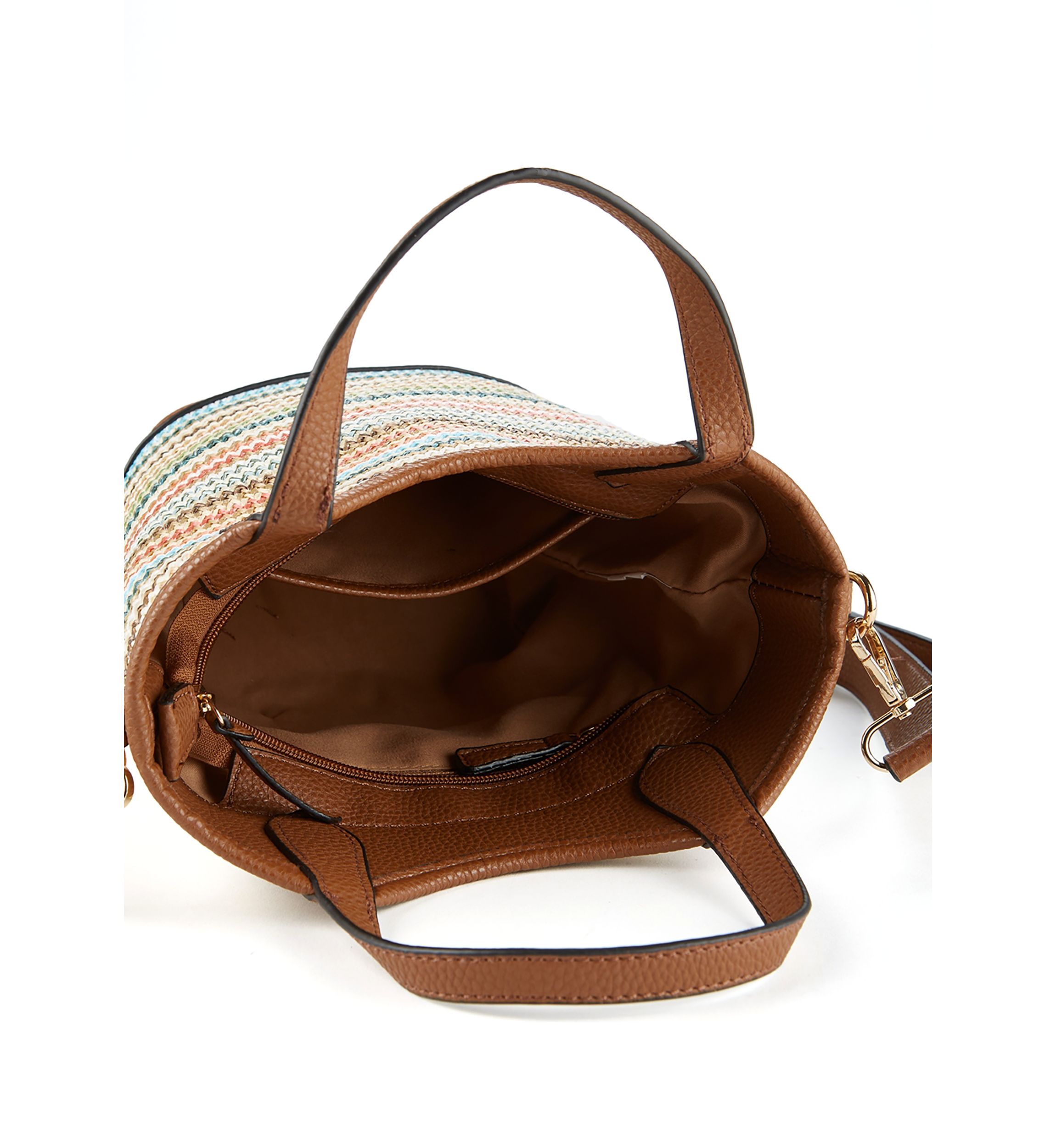 Striped Straw Bucket Crossbody