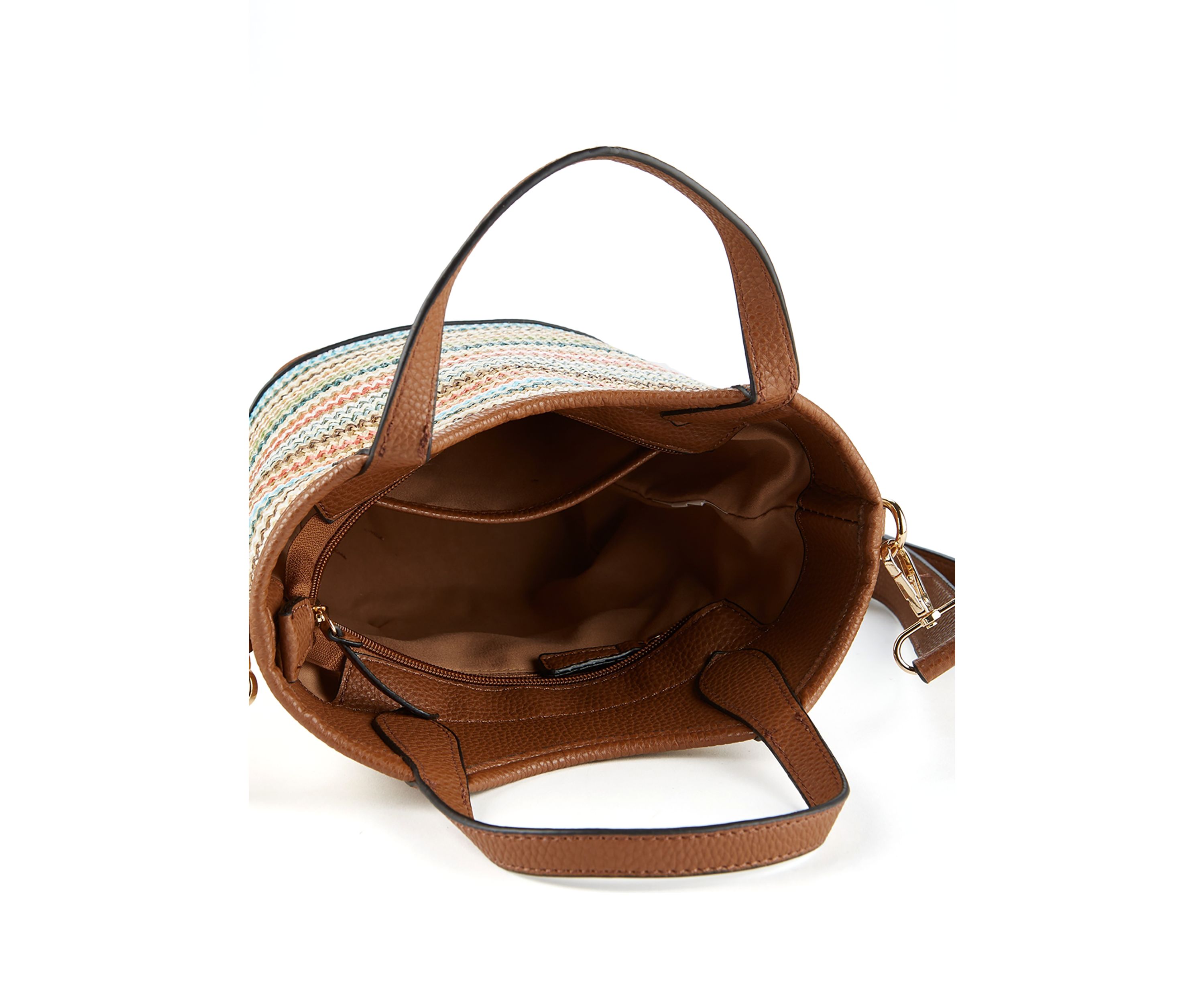 Striped Straw Bucket Crossbody