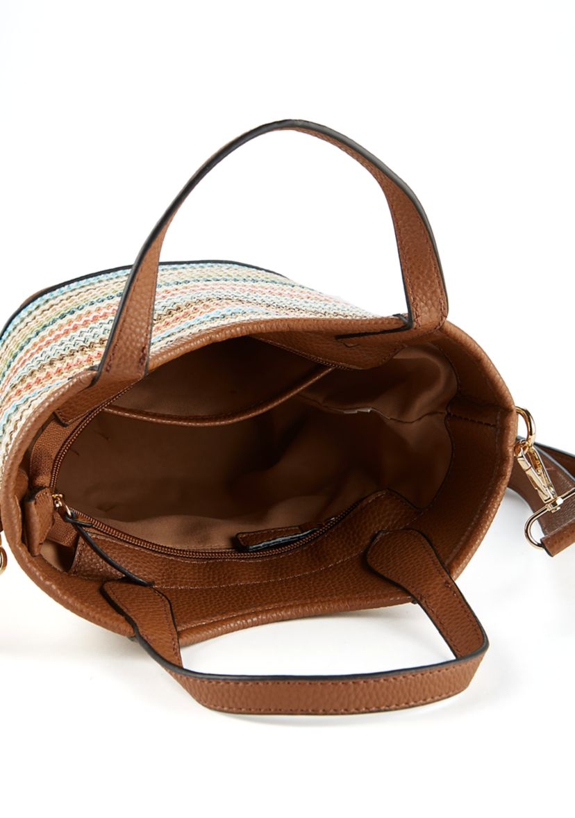 Striped Straw Bucket Crossbody