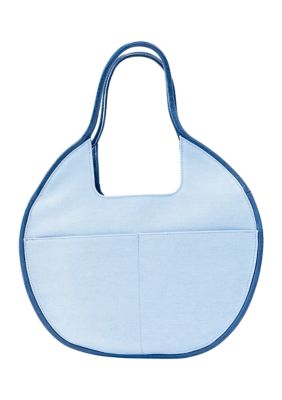 Full Size Circle Denim Patchwork Tote Bag