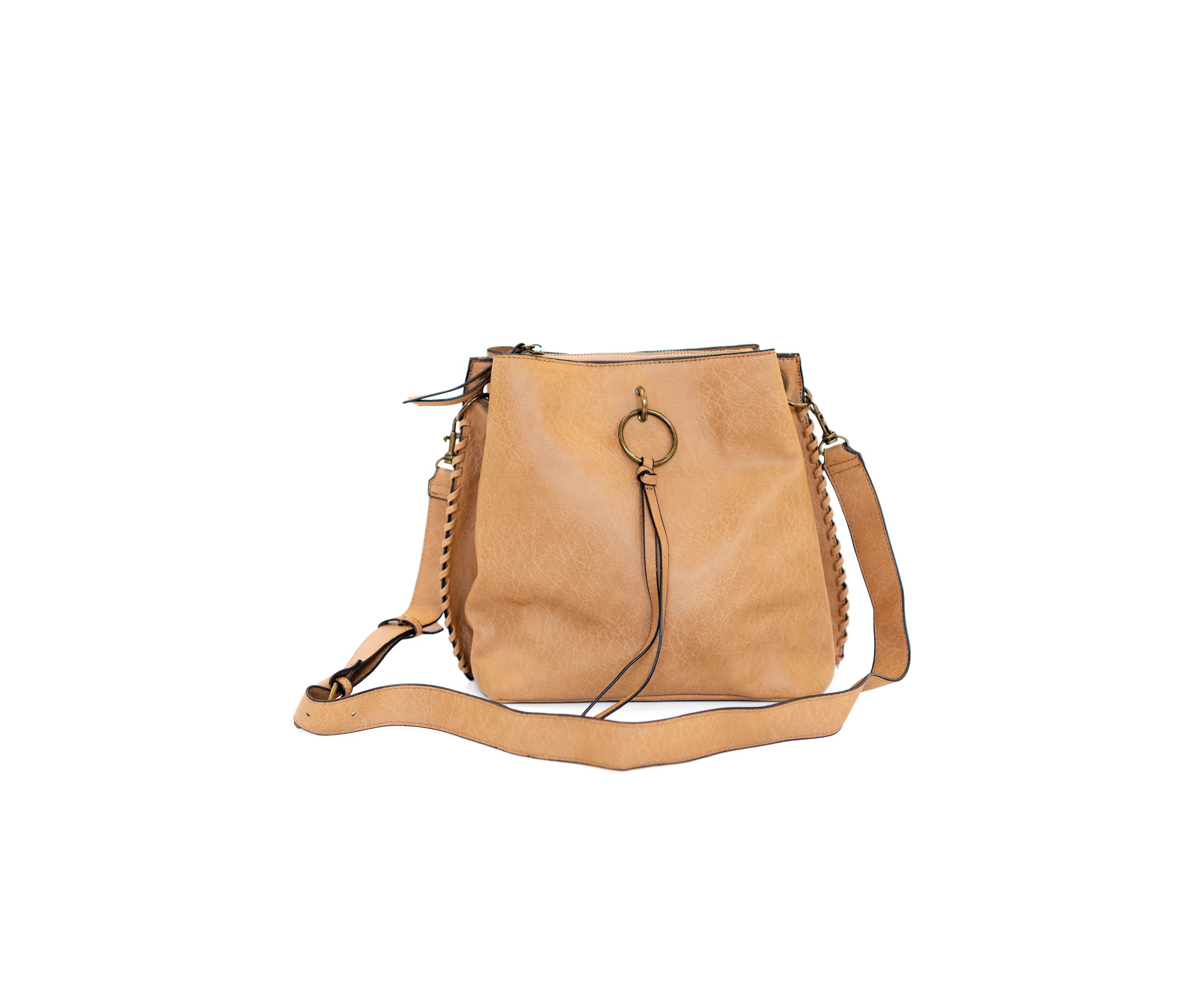 Studded Trim Triple Entry Bucket Crossbody Bag