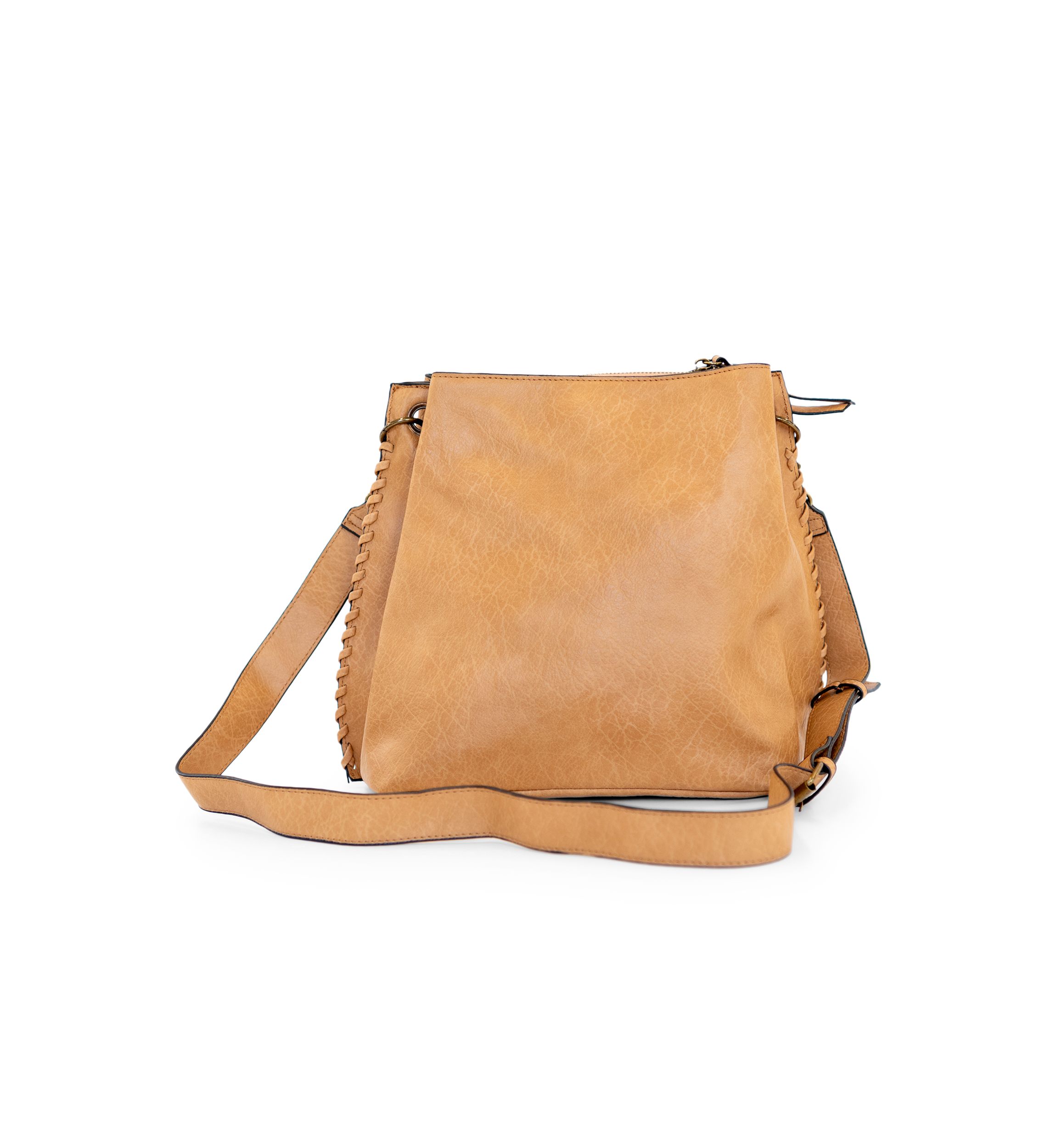 Studded Trim Triple Entry Bucket Crossbody Bag
