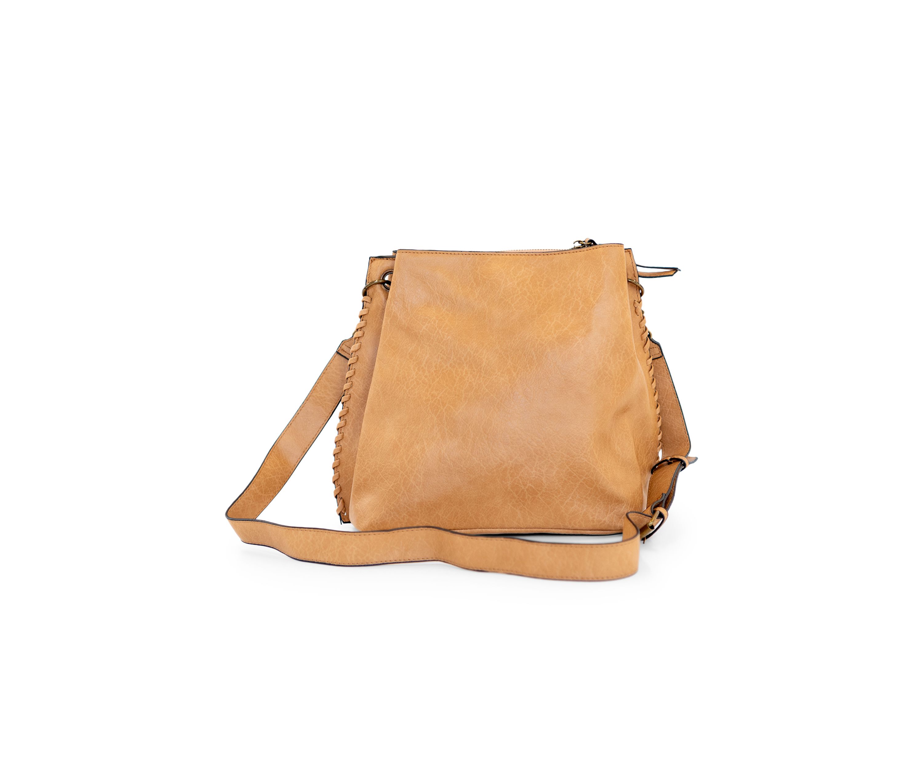 Studded Trim Triple Entry Bucket Crossbody Bag
