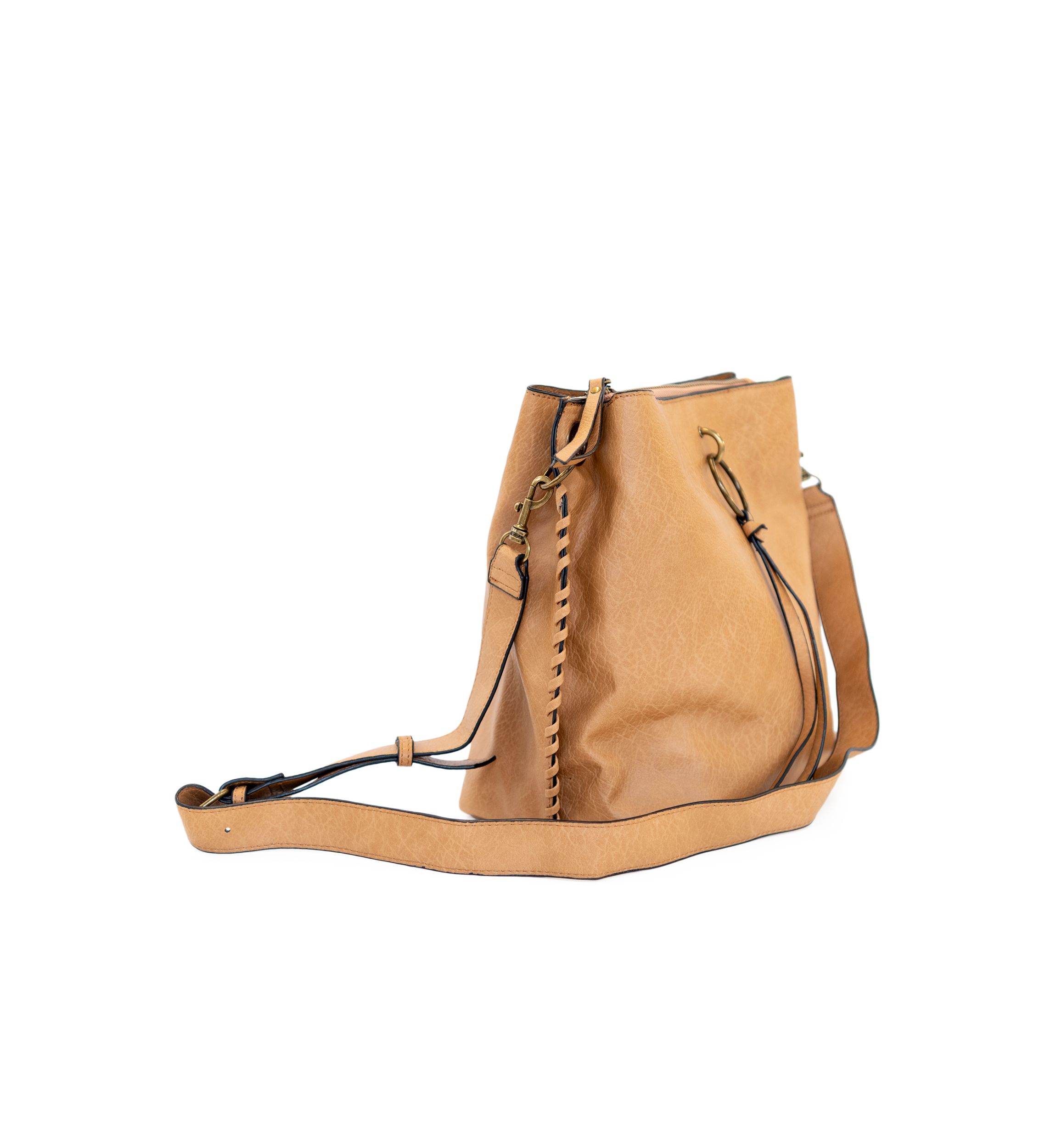 Studded Trim Triple Entry Bucket Crossbody Bag