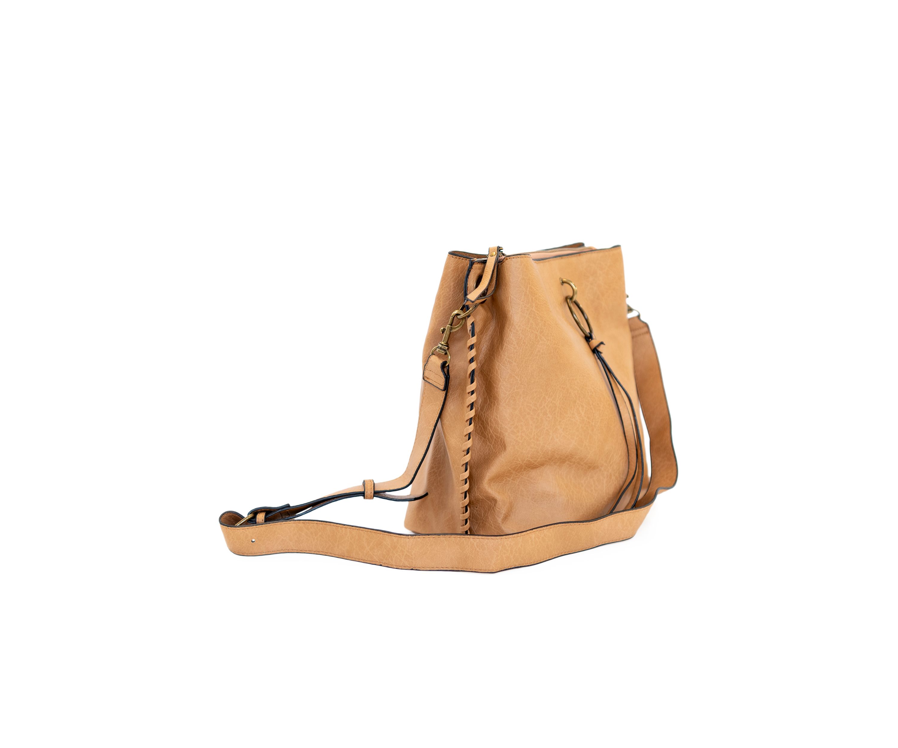 Studded Trim Triple Entry Bucket Crossbody Bag