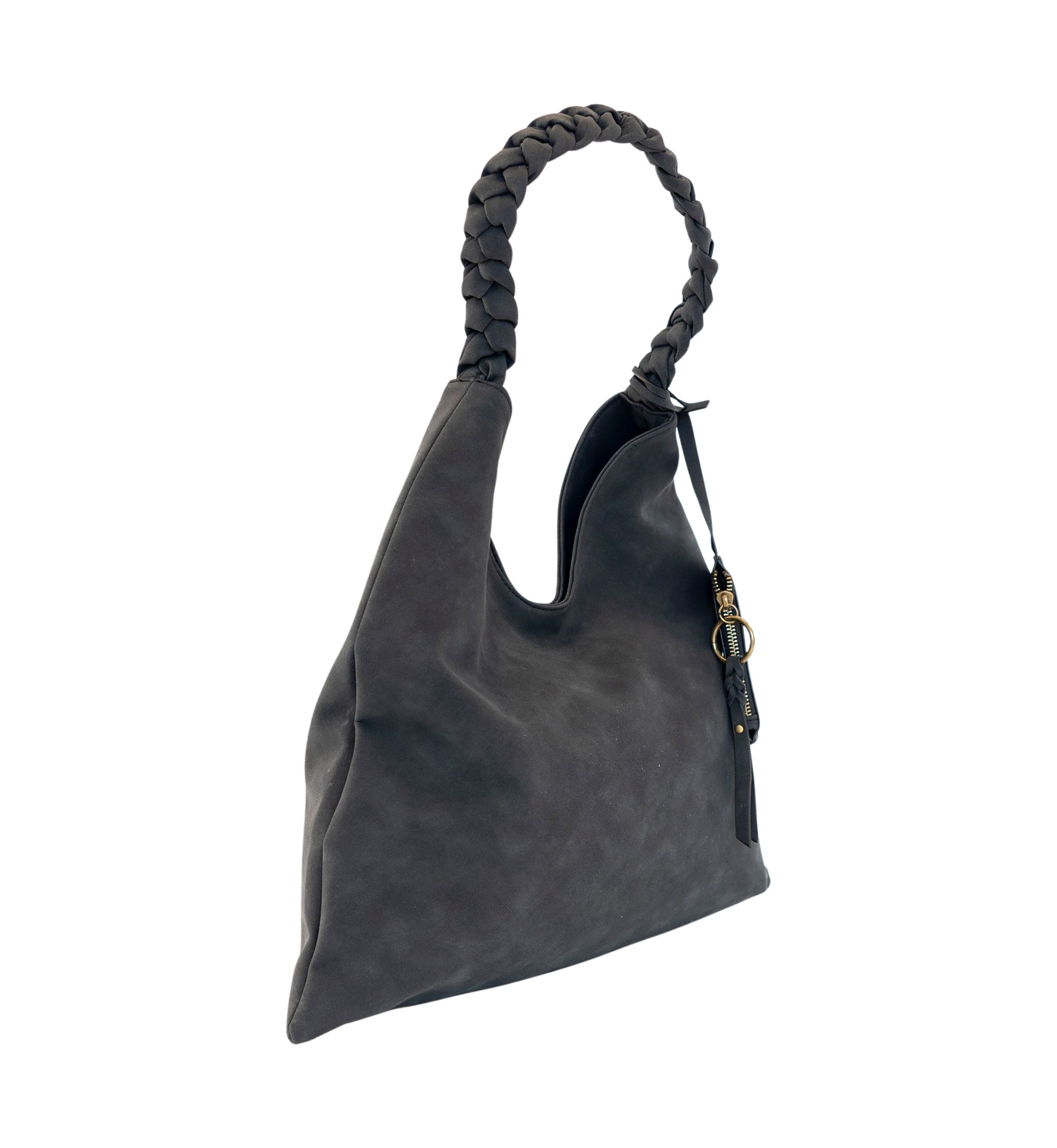 Nubuck Braided Strap Hobo Bag
