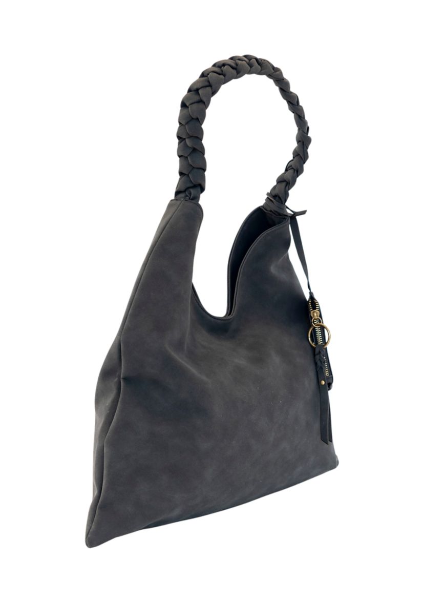 Nubuck Braided Strap Hobo Bag