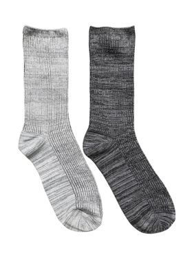 Keep Your Socks On Women's Bamboo Ribbed Knit Crew Socks - 2 Pack, Grey, 9 - 11