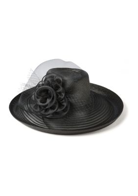 Bellisima Women's Sheer Brim Large Romantic Profile Hat, Black