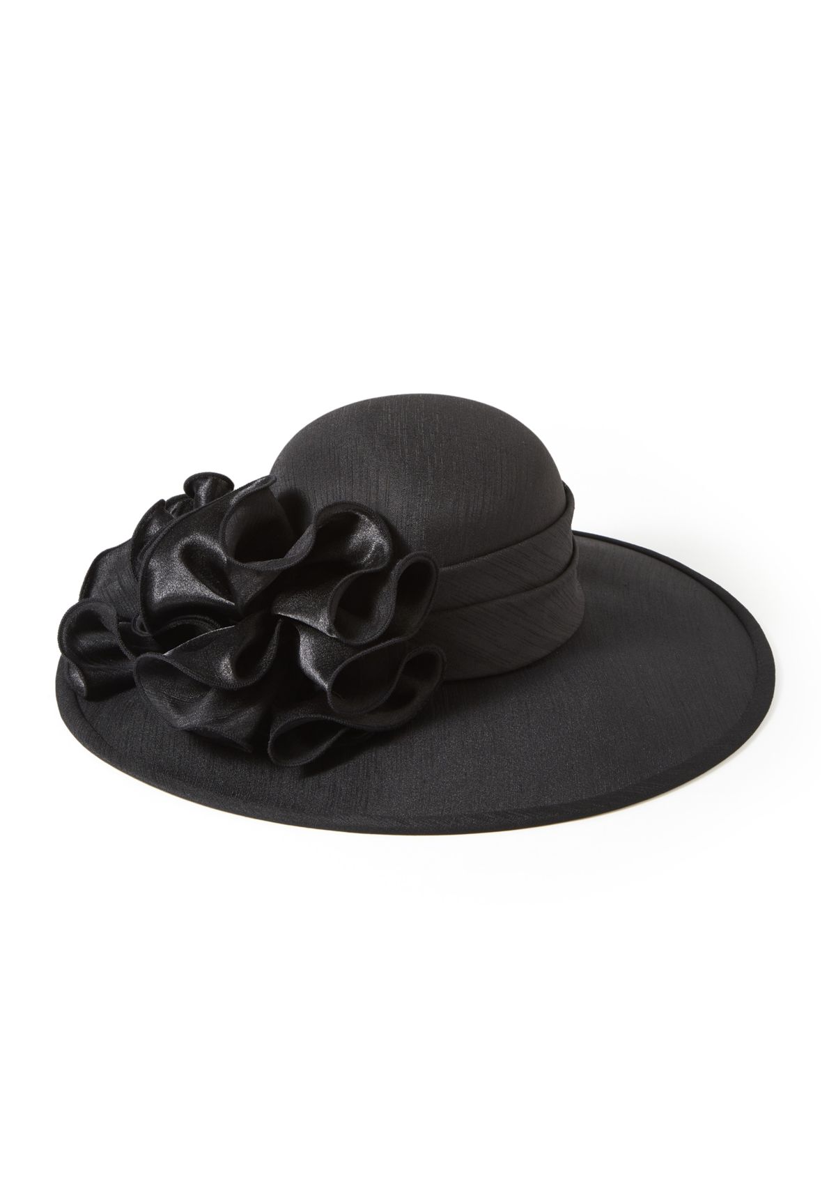 Shantung Wide Brim Hat with Rosettes
