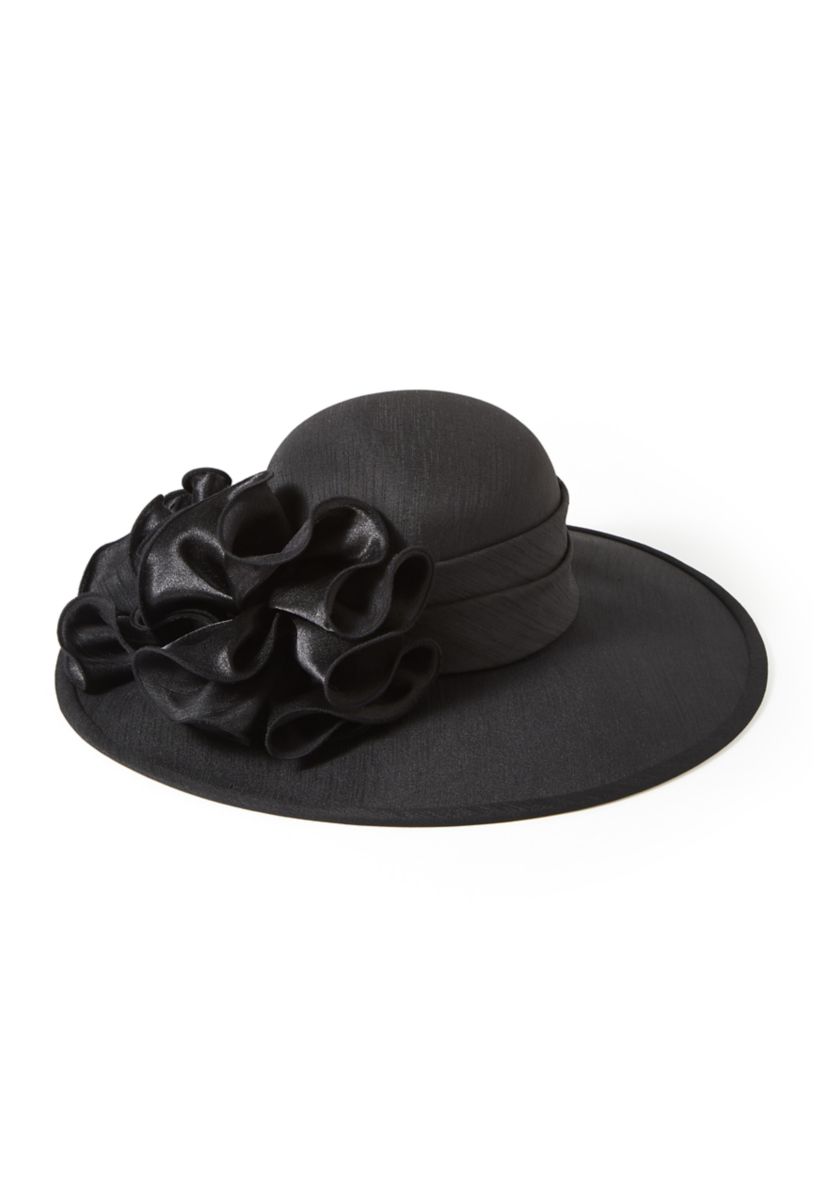Shantung Wide Brim Hat with Rosettes