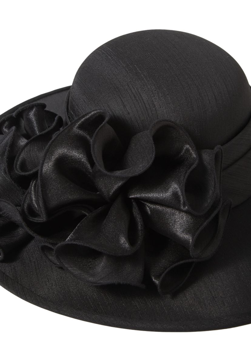 Shantung Wide Brim Hat with Rosettes