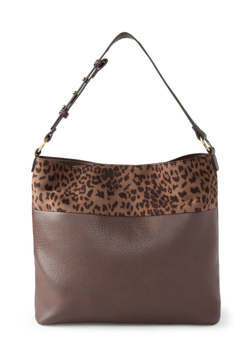 Hobo Bag with Leopard Suede Panel 