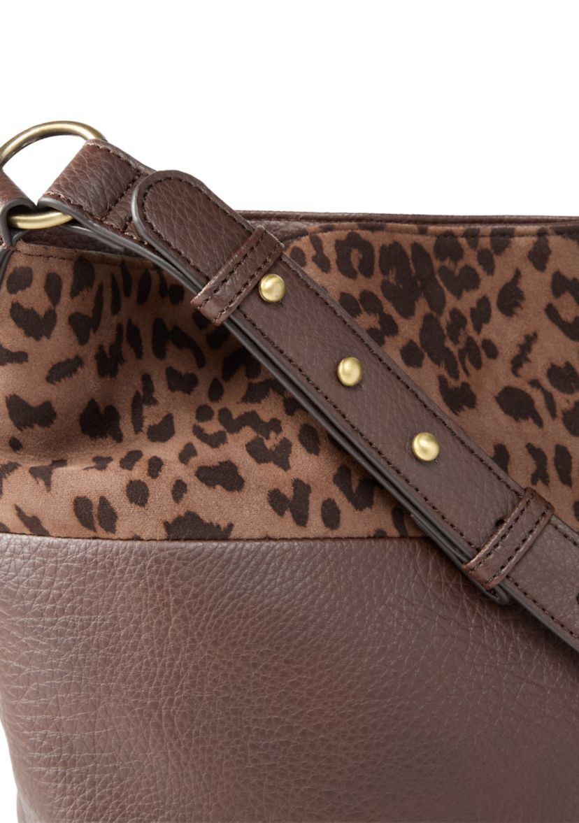 Hobo Bag with Leopard Suede Panel 