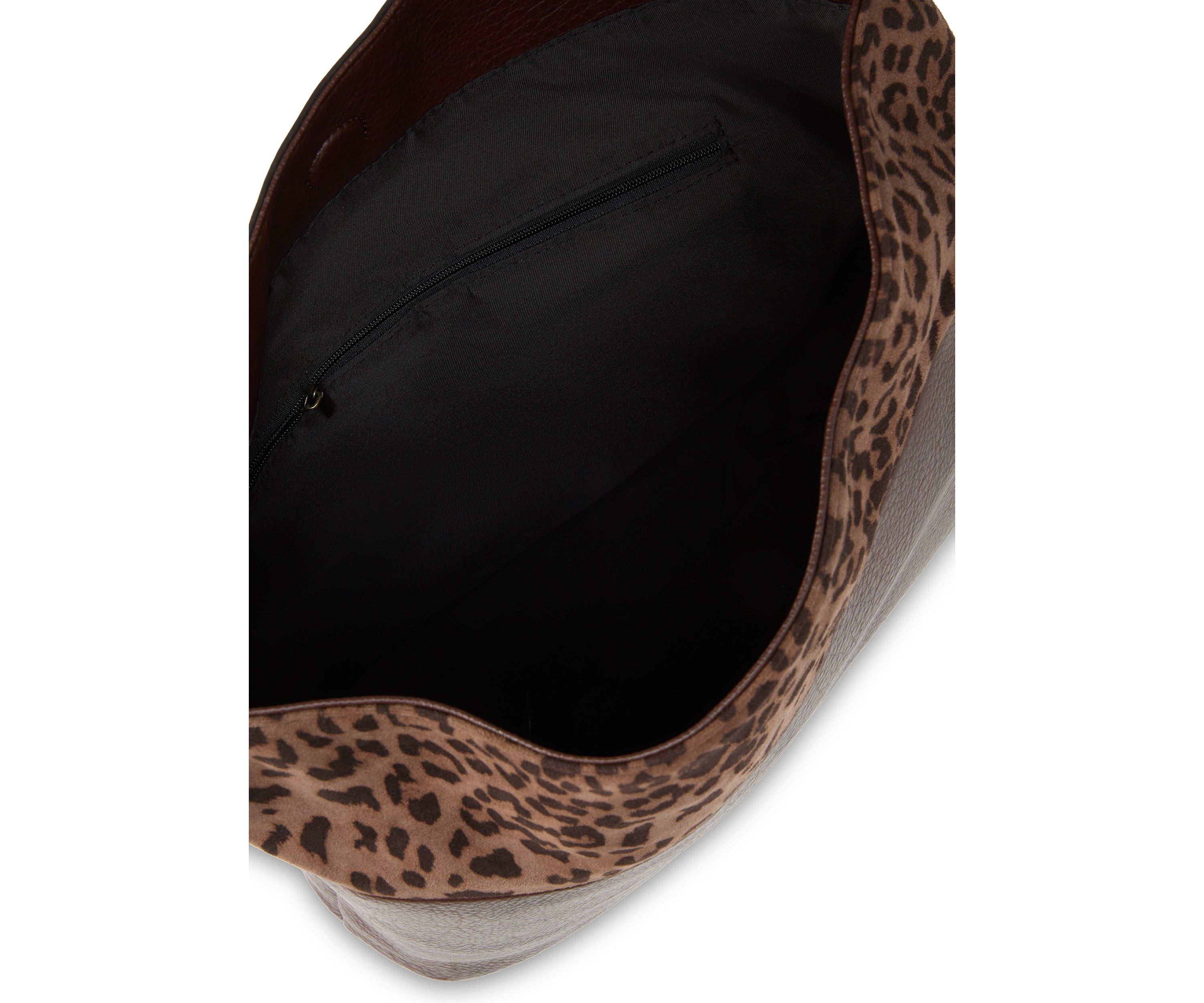 Hobo Bag with Leopard Suede Panel 