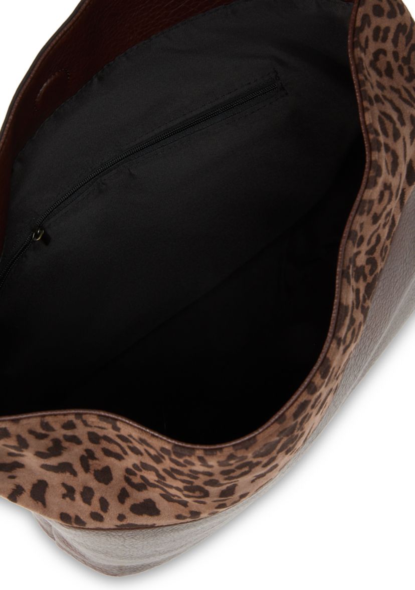 Hobo Bag with Leopard Suede Panel 