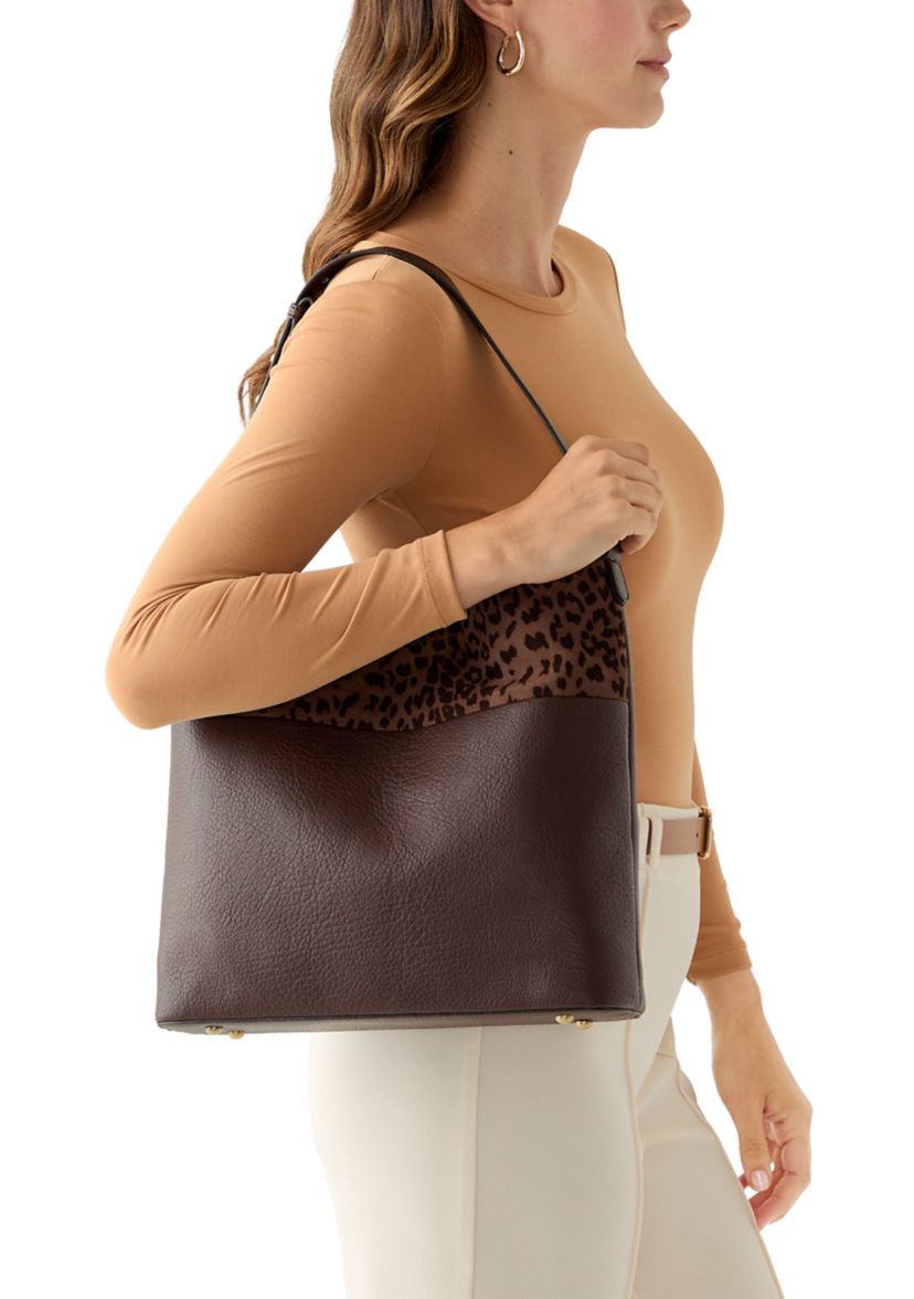 Hobo Bag with Leopard Suede Panel 