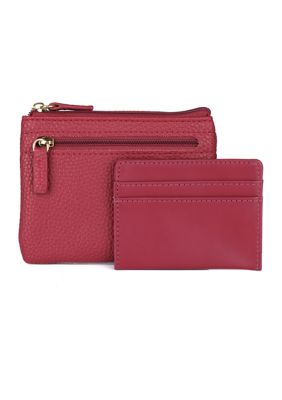 Julia Buxton Women's Solid Pebble Vegan Leather Lg. ID Coin Case, Red
