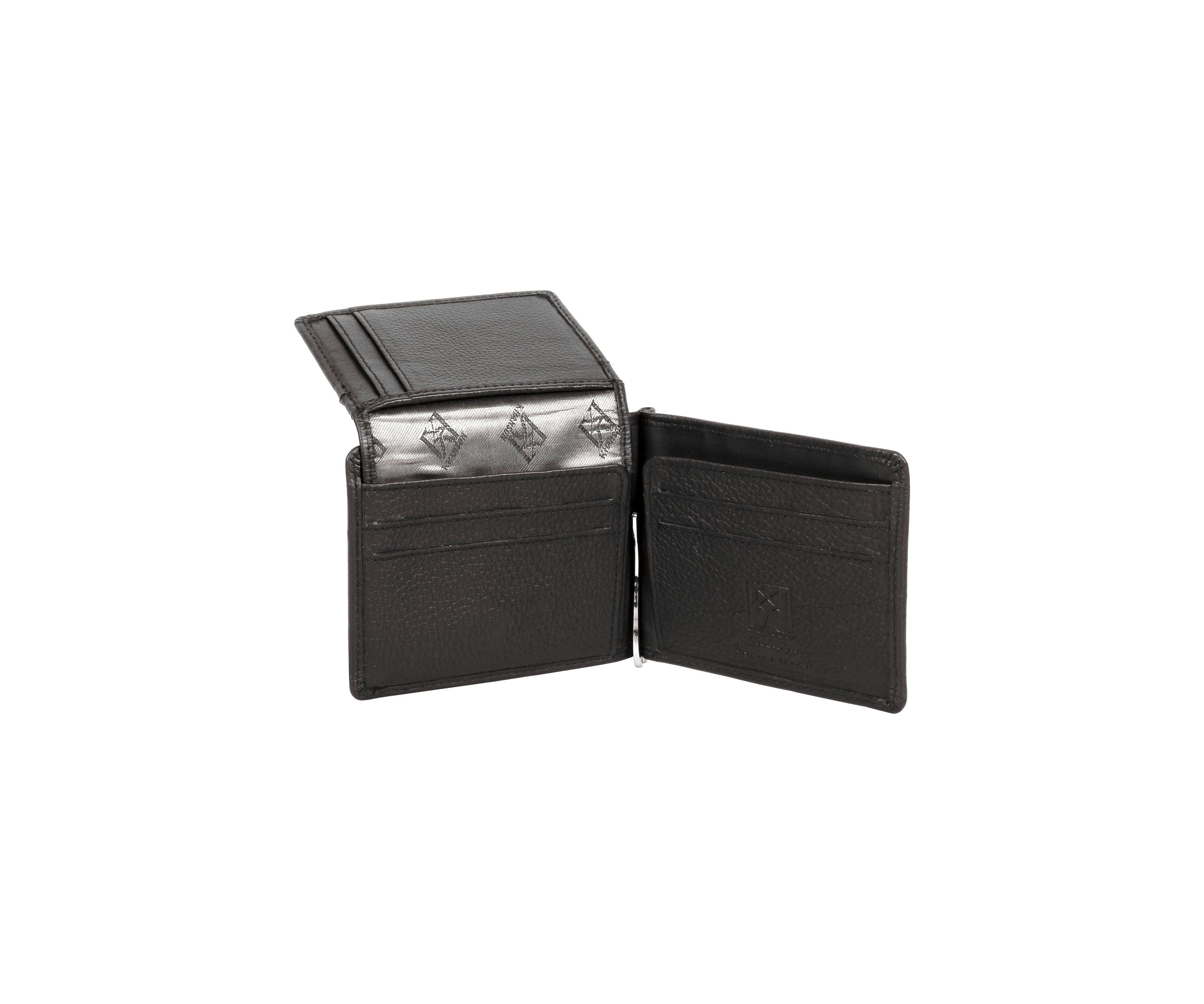RFID Blocking Leather Money Clip with Card Insert
