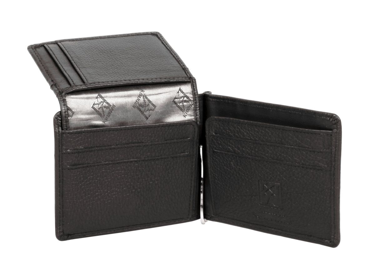 RFID Blocking Leather Money Clip with Card Insert