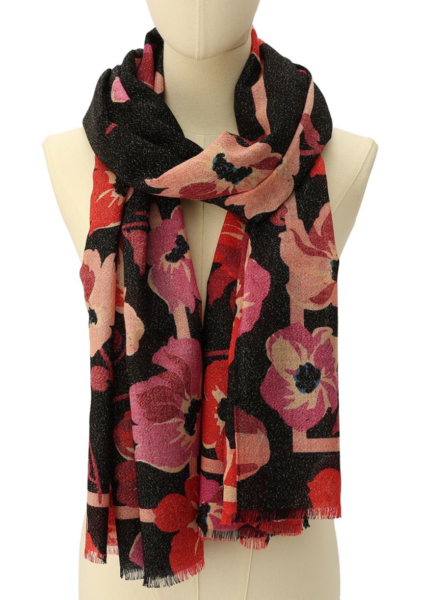 Fall Poppies Wool Oblong Scarf 