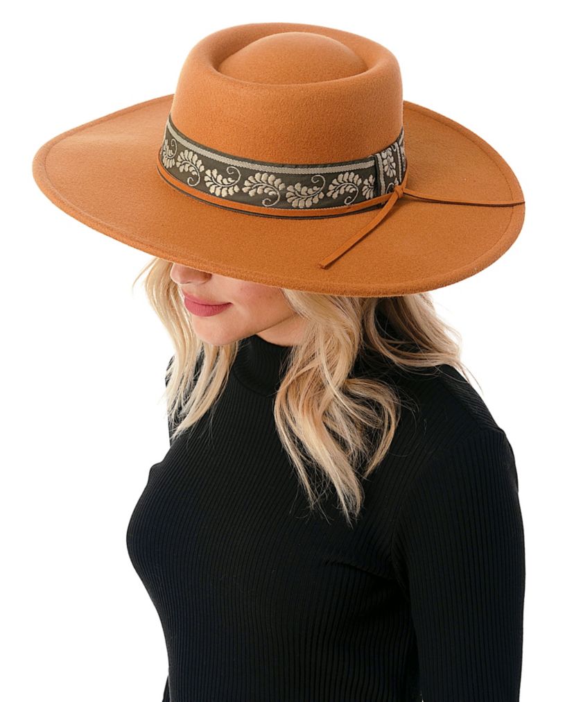 Wool Blend Felt Hat with Paisley Print Band