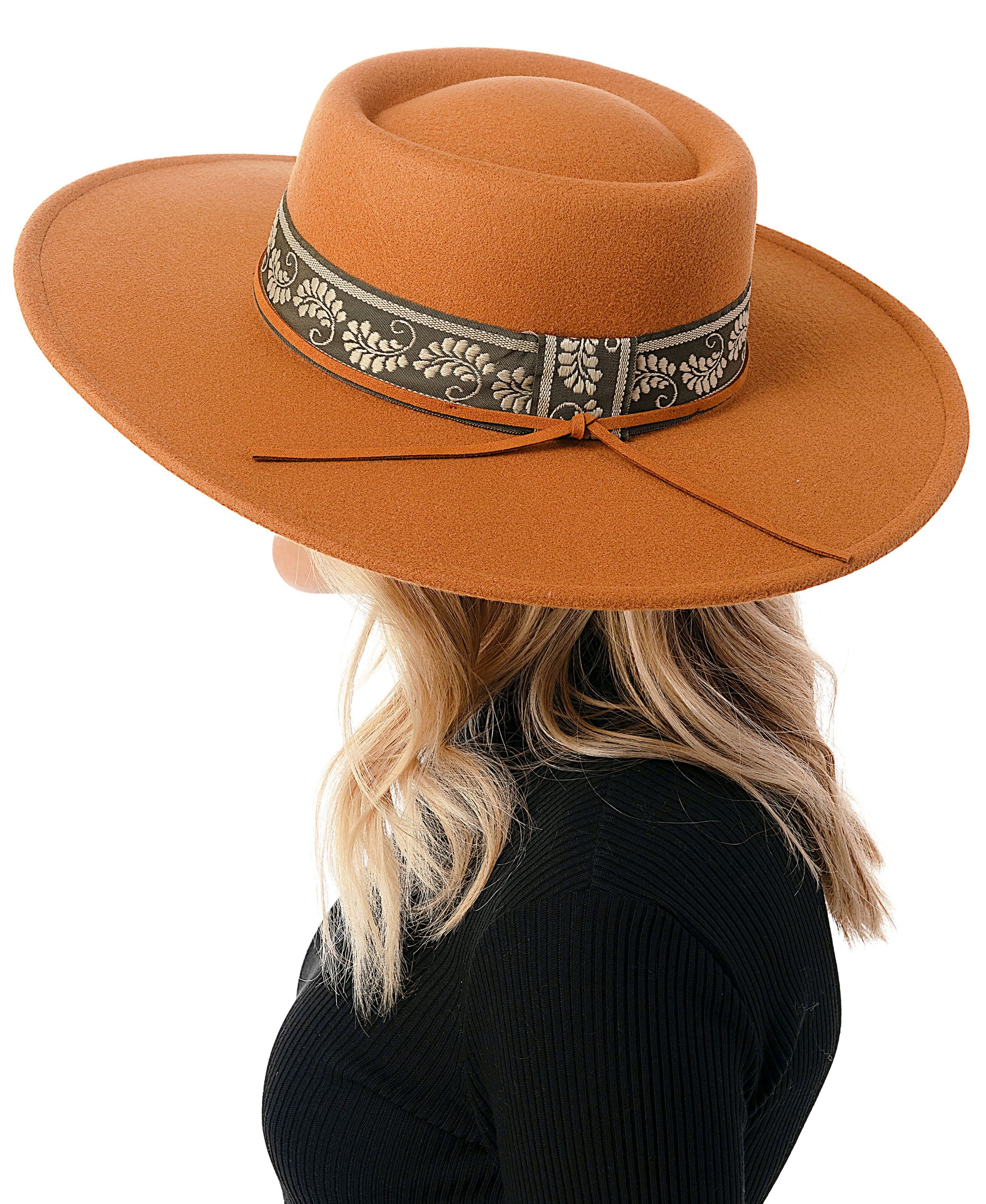 Wool Blend Felt Hat with Paisley Print Band
