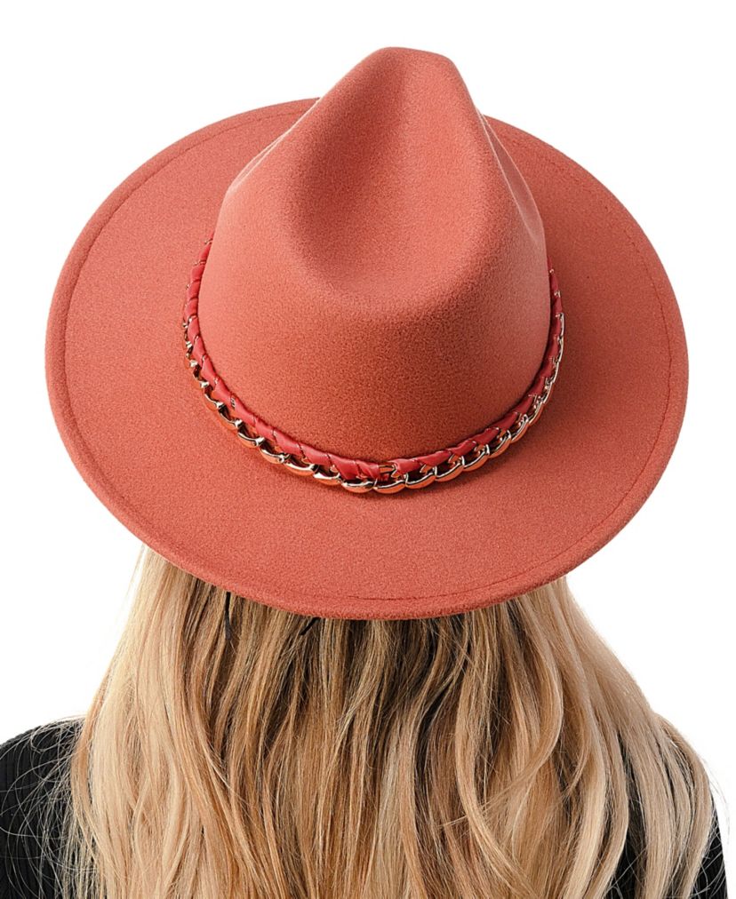 Wool Blend Felt Hat with Ribbon Chain Band