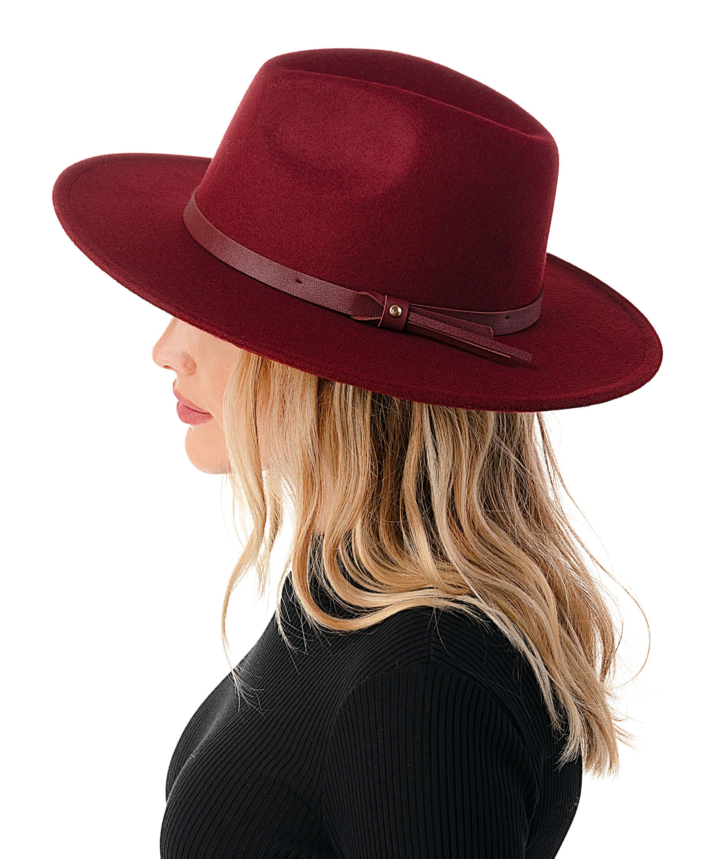 Wool Blend Felt Hat with Vegan Leather Band
