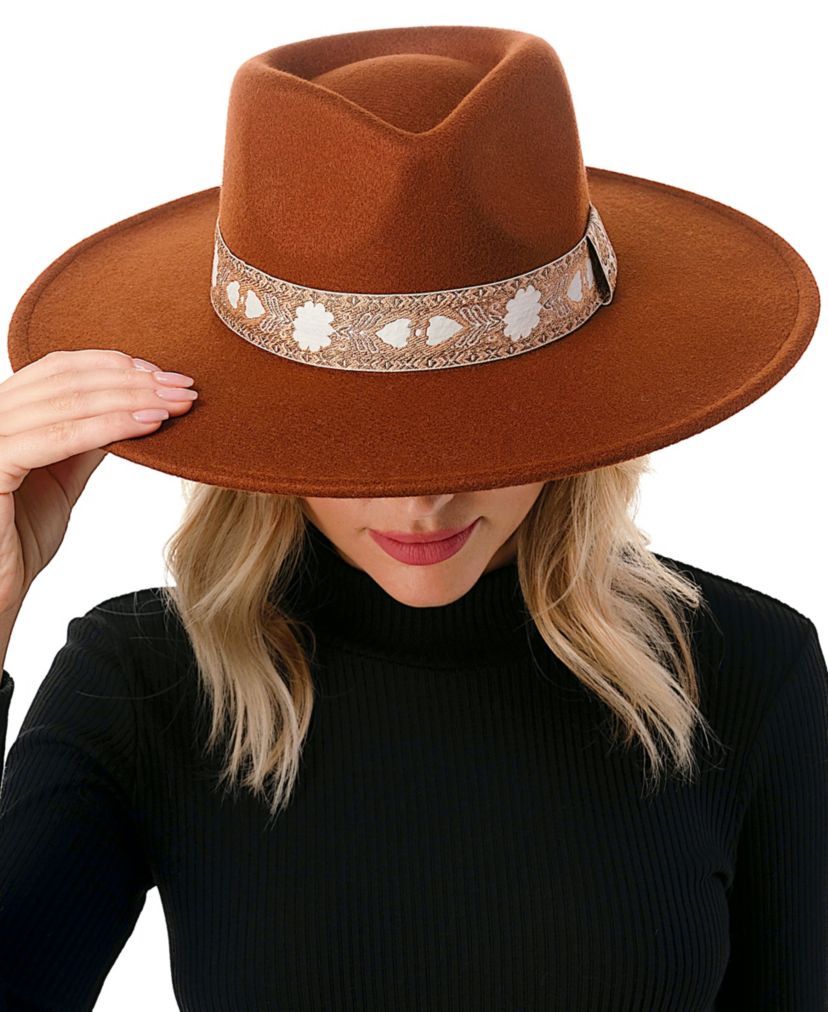 Wool Blend Felt Hat with Floral Print Band