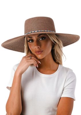 Straw Hat with Glass Beaded Trim