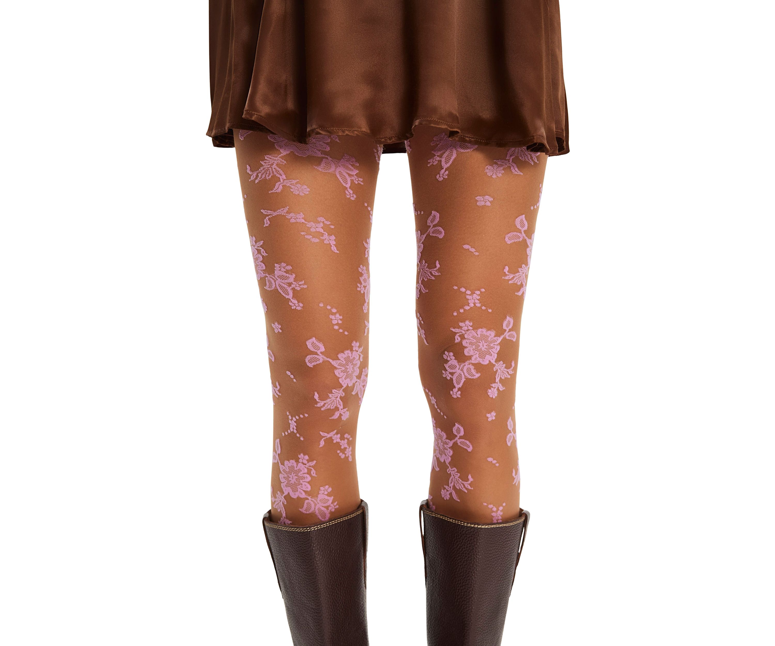 Flocked Floral Tights