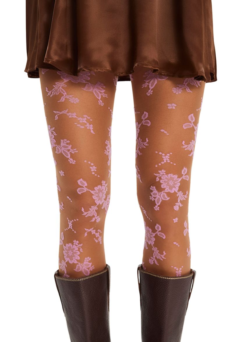 Flocked Floral Tights