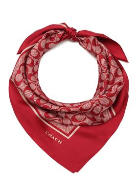 COACH Women's Textured Signature C Printed Silk Square Scarf, Fuchsia