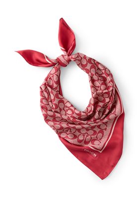 COACH Women's Vintage Signature C Printed Silk Scarf, Navy Blue
