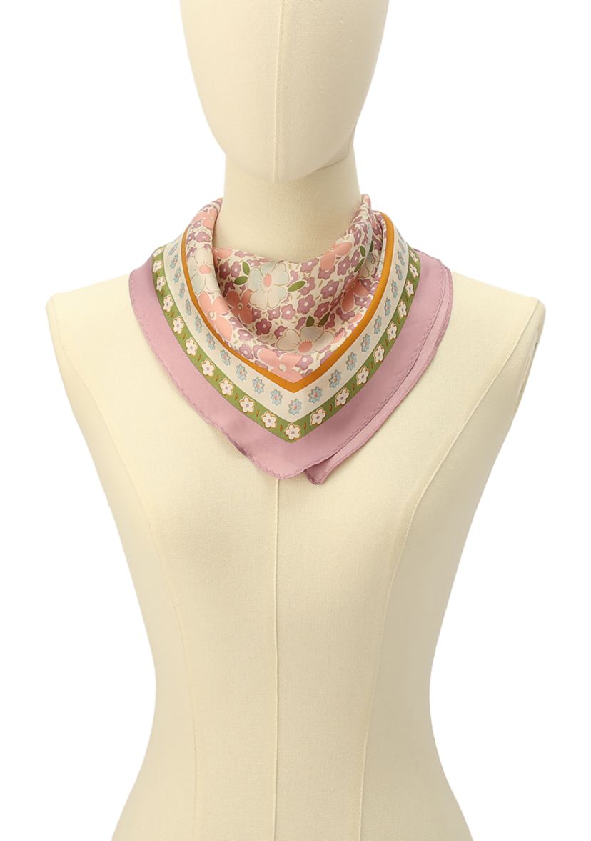 Vintage Floral Silk Diamond Scarf 