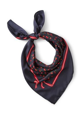 COACH Women's Cherry Mix Printed Silk Square Scarf, Navy Blue