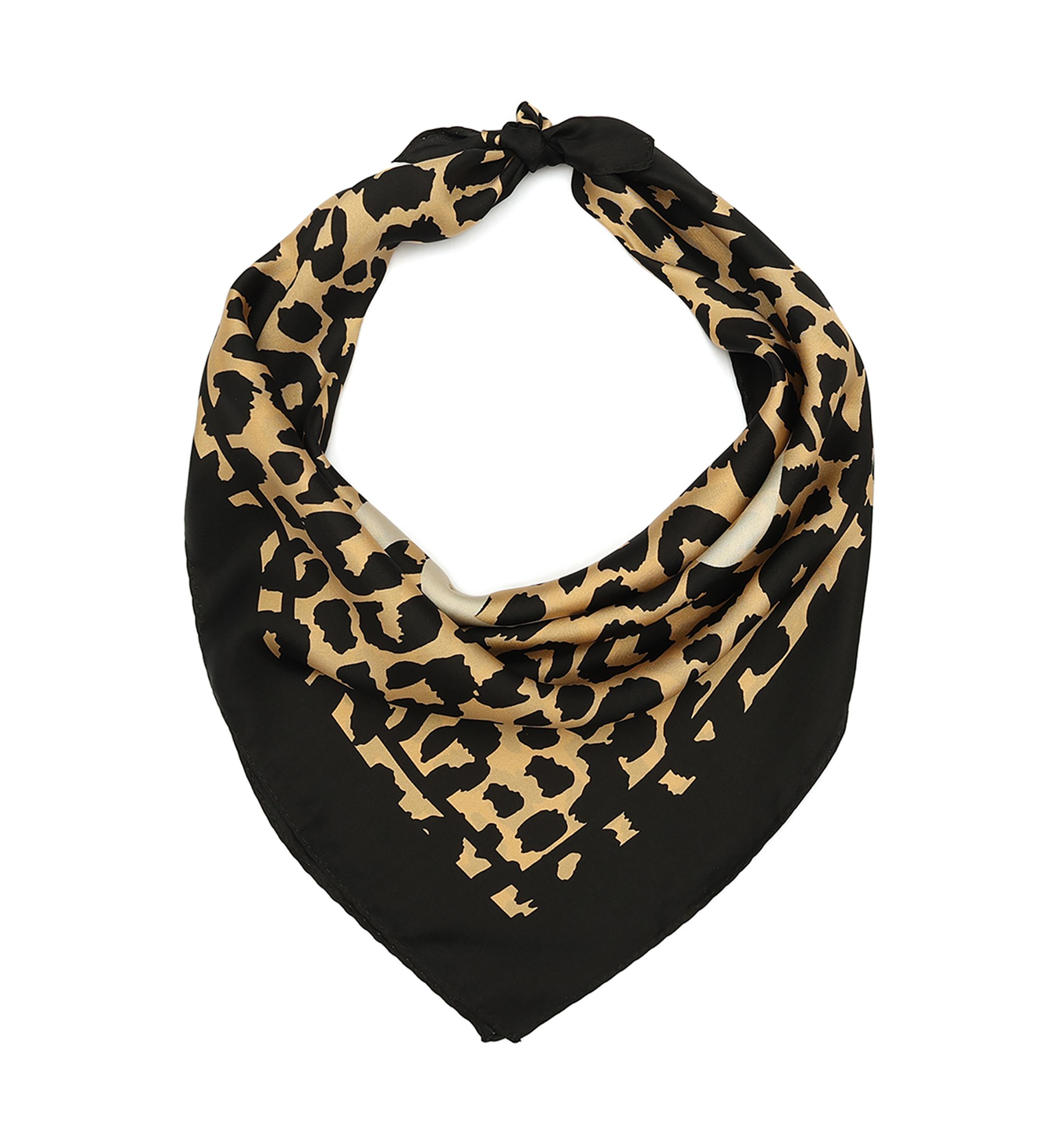 Script Leopard Printed Silk Bandana Scarf