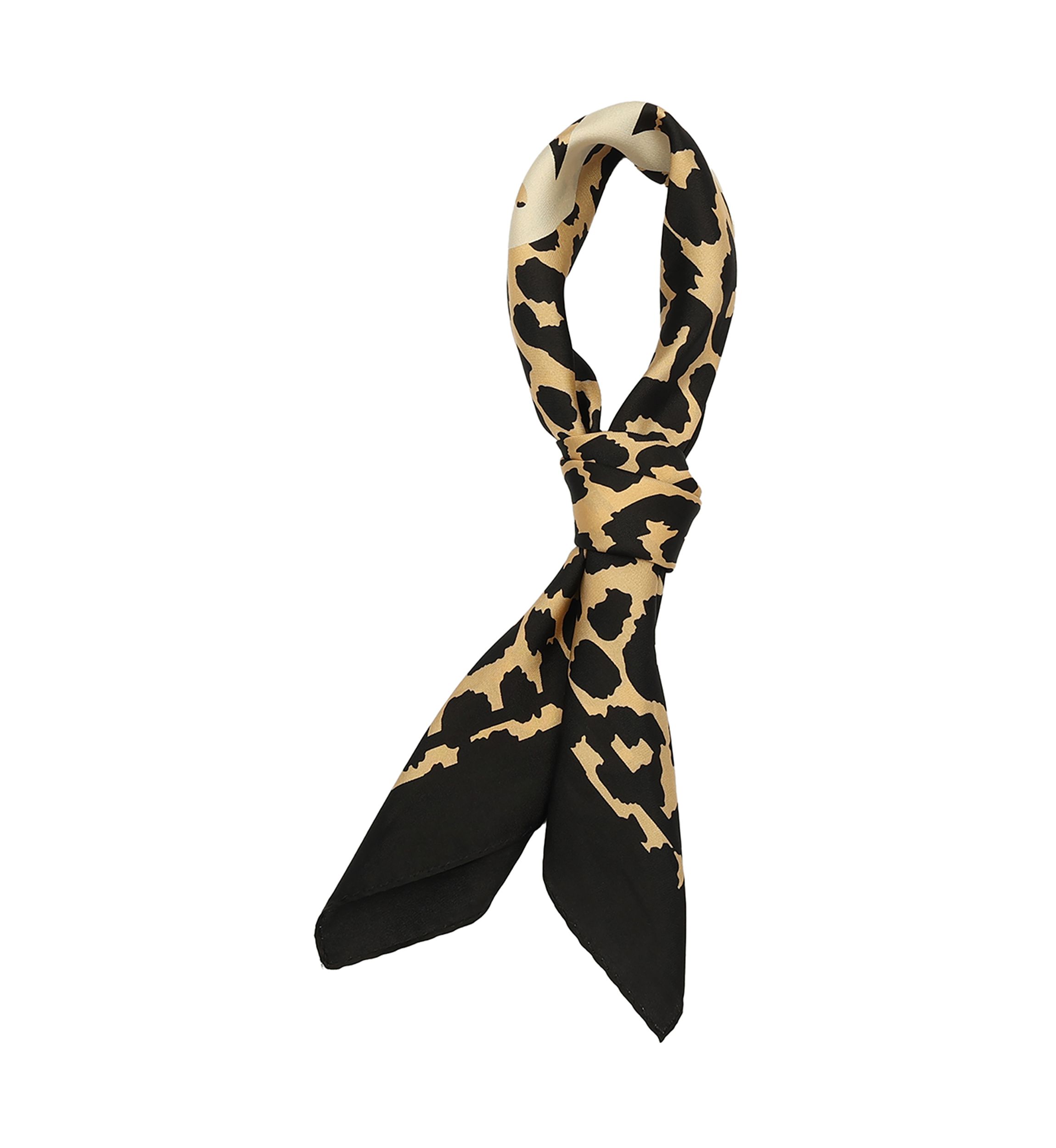 Script Leopard Printed Silk Bandana Scarf