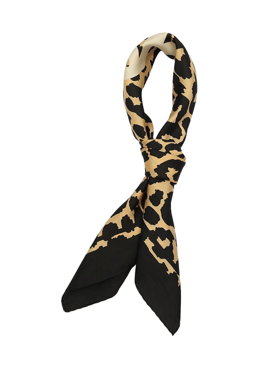 Script Leopard Printed Silk Bandana Scarf
