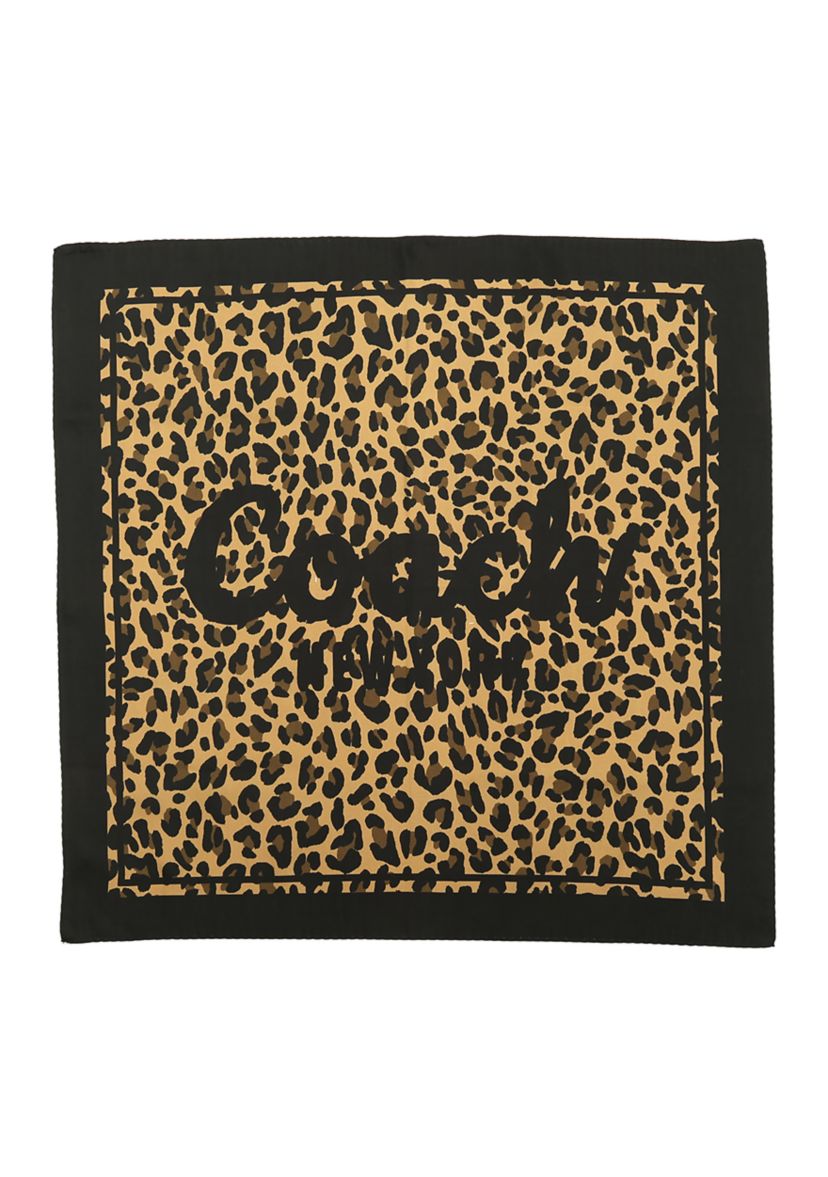 Script Leopard Printed Silk Bandana Scarf