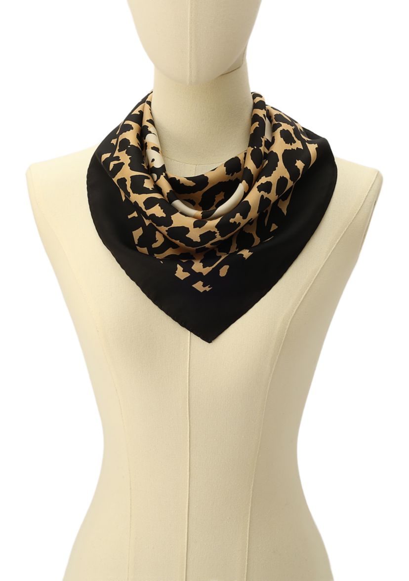 Script Leopard Printed Silk Bandana Scarf