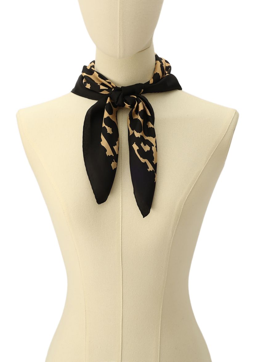 Script Leopard Printed Silk Bandana Scarf